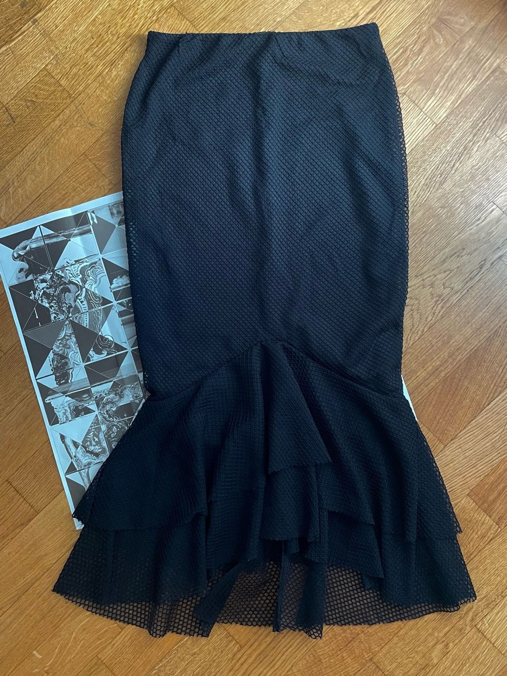 Zara Black High-Low Ruffle Hem Midi Skirt